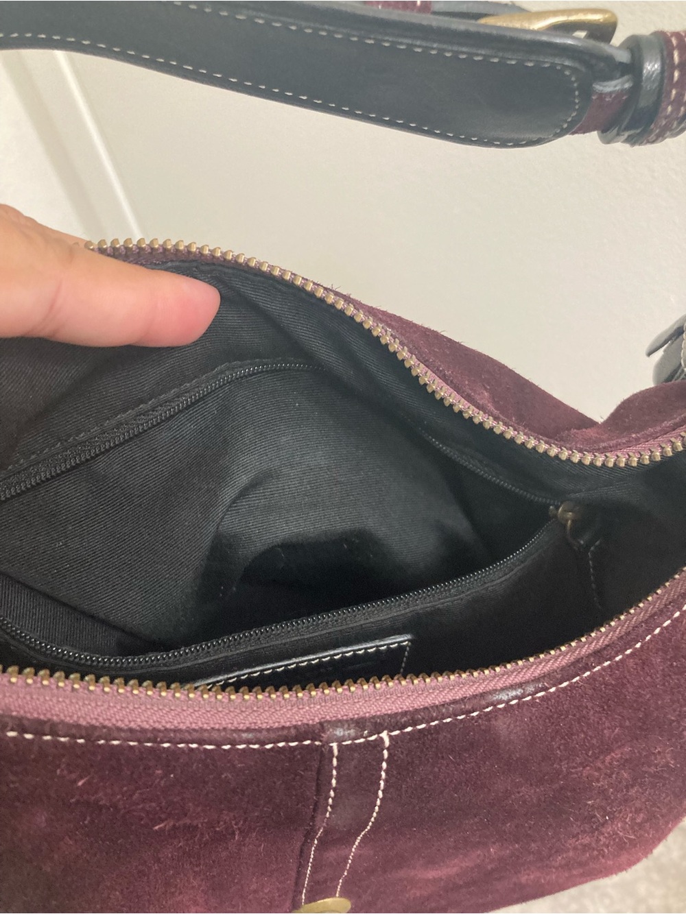 Coach Wine Suede Shoulder Hobo with Leather Trim - Picture 7 of 10